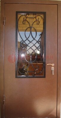 Металлическая дверь со стеклом и ковкой ДСК-51 на дачу в Новосибирске