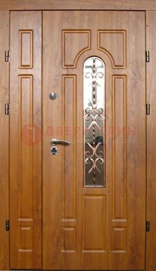 Стальная дверь со стеклом и цветной ковкой ДСК-78 для панельного дома в Дмитрове