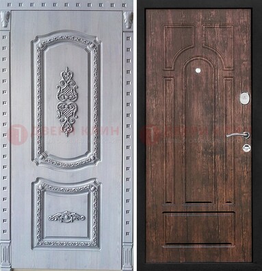 Железная дверь с узором и виноритом внутри Тисненый орех ДВТ-102 в Гатчине