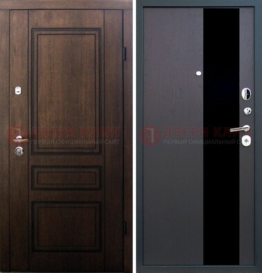 Входная дверь Итальянский орех с виноритом МДФ с черным стеклом ДВТ-119 в Гатчине