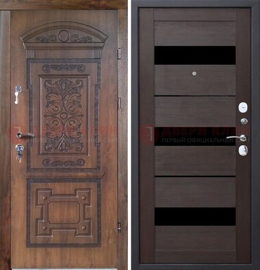 Стальная коричневая филенчатая дверь с виноритом и темной МДФ ДВТ-122 в Гатчине