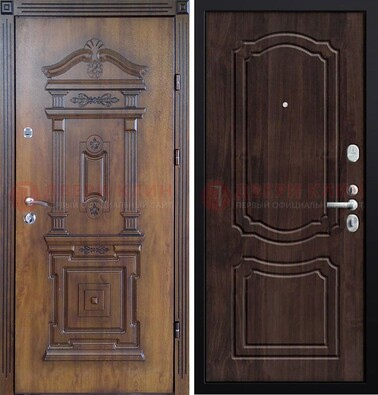 Темная железная филенчатая дверь с виноритом Тисненый орех внутри ДВТ-132 в Гатчине