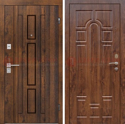 Стальная коричневая дверь с виноритом и МДФ с филенкой ДВТ-138 в Гатчине