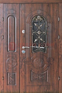 Металлическая дверь с узором и виноритом с МДФ Белый дуб ДВТ-146 в Гатчине
