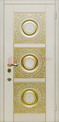 Белая входная дверь с виноритом и рисунком ДВТ-17 в Гатчине