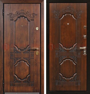 Коричневая железная дверь с виноритом и узором ДВТ-211 в Гатчине