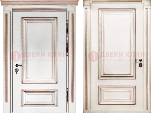 Белая металическая дверь с виноритом для дома ДВТ-239 в Гатчине