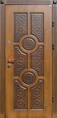 Коричневая стальная дверь с виноритом и рисунком ДВТ-25 в Гатчине