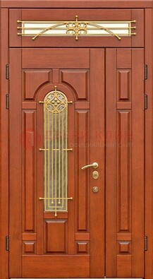 Коричневая металлическая дверь с виноритом и филенкой ДВТ-47 в Гатчине