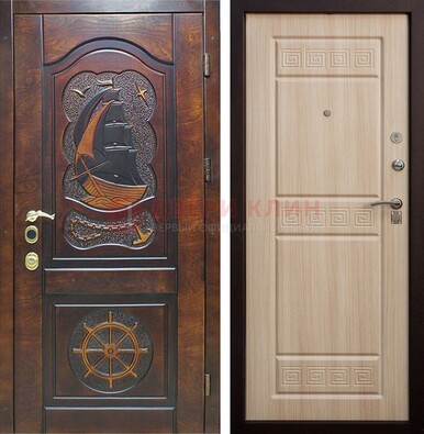 Коричневая железная дверь с виноритом и узором ДВТ-50 в Гатчине