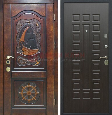 Коричневая металлическая дверь с виноритом и внутренней панелью венге ДВТ-52 в Гатчине