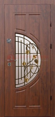 Стальная темная дверь с виноритом и МДФ Капучино ДВТ-82 в Гатчине