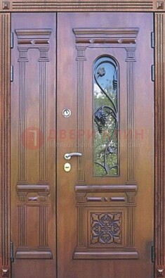 Железная коричневая филенчатая дверь с виноритом и МДФ ДВТ-85 в Курске