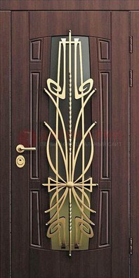 Железная темная дверь с виноритом и МДФ со стеклом ДВТ-86 в Гатчине