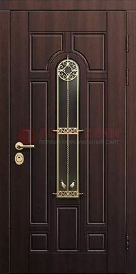 Железная коричневая дверь с виноритом и фрезерованной панелью ДВТ-93 в Омске