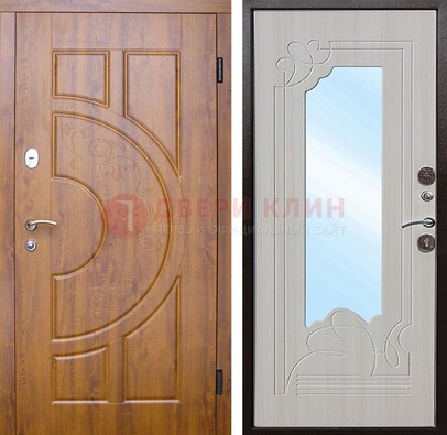 Металлическая дверь Темный орех c МДФ с узором и зеркалом ДЗ-105 в Гатчине