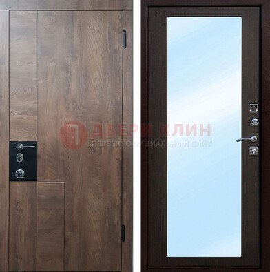 Коричневая металлическая дверь c МДФ с зеркалом ДЗ-106 в Балашихе