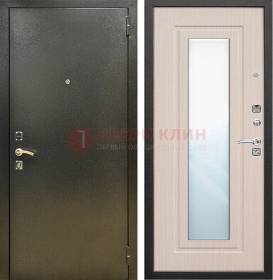 Входная темная дверь c порошковым покрытием и МДФ Белый дуб и зеркалом ДЗ-112 в Курске