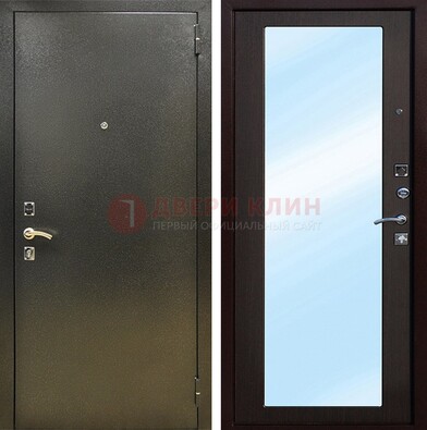 Входная темно-серая дверь c порошковым покрытием и МДФ с зеркалом ДЗ-114 в Гатчине