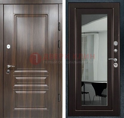 Железная коричневая дверь с МДФ Венге c зеркалом ДЗ-124 в Гатчине