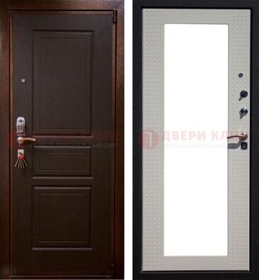 Коричневая железная дверь с панелями МДФ и зеркалом ДЗ-133 в Гатчине