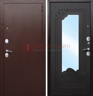 Коричневая стальная дверь с зеркалом ДЗ-18 в Великом Новгороде