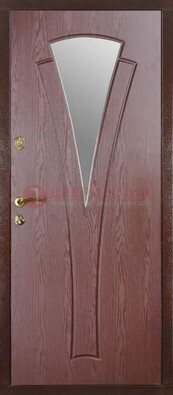 Бордовая металлическая дверь с зеркалом МДФ внутри ДЗ-1 в Гатчине