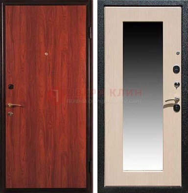 Красная стальная дверь с зеркалом МДФ внутри ДЗ-23 в Гатчине