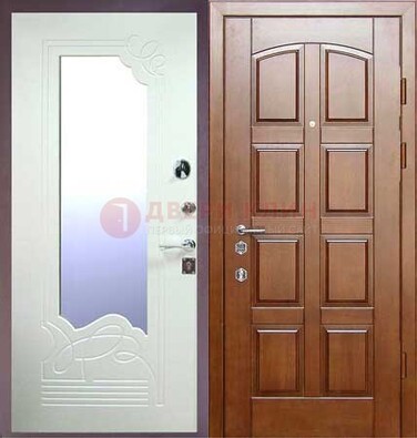 Коричневая железная дверь с зеркалом ДЗ-39 в Гатчине