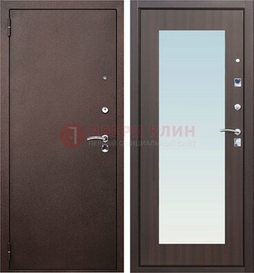 Коричневая входная дверь с зеркалом МДФ внутри ДЗ-40 в Гатчине