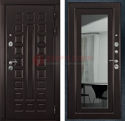Темная металлическая дверь с зеркалом МДФ внутри ДЗ-4 в Гатчине