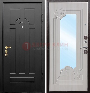 Темная входная дверь с МДФ Беленый дуб и зеркалом ДЗ-58 в Гатчине