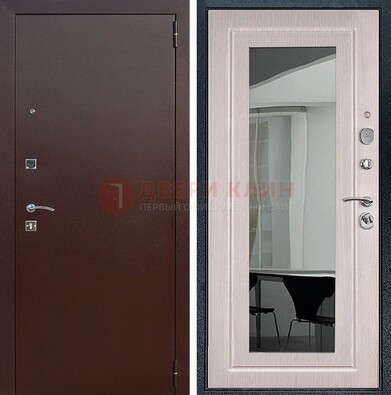 Входная дверь с порошковым напылением Медный антик/Белый дуб с зеркалом ДЗ-63 в Гатчине