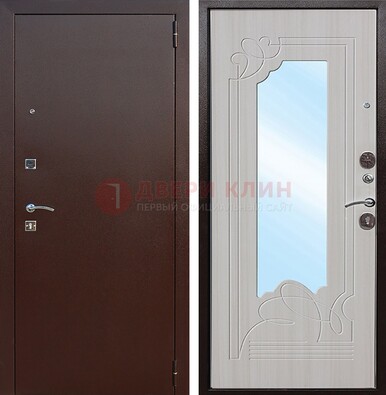 Стальная дверь с порошковым покрытием с резной МДФ и зеркалом ДЗ-66 в Великом Новгороде