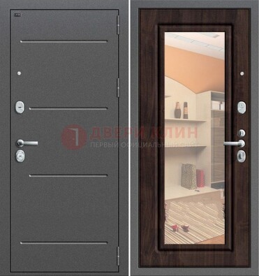 Серая стальная дверь с зеркалом винорит внутри ДЗ-6 в Гатчине