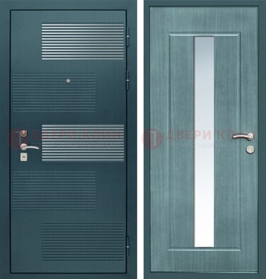 Входная дверь с зеркальной вставкой внутри с голубым МДФ с зеркалом ДЗ-71 в Гатчине