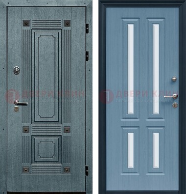 Голубая филенчатая дверь с МДФ и зеркальными вставками внутри ДЗ-80 в Гатчине