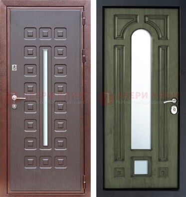 Металлическая серая дверь с порошковым покрытием и МДФ Венге с зеркалом ДЗ-84 в Великом Новгороде