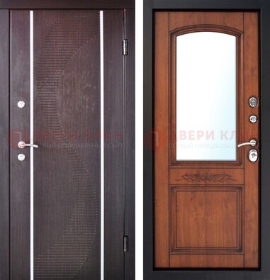 Входная серая дверь с порошковым напылением и МДФ Белый дуб с зеркалом ДЗ-88 в Гатчине