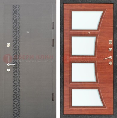 Коричневая дверь с узором и виноритом МДФ Венге с зеркалом внутри ДЗ-92 в Гатчине