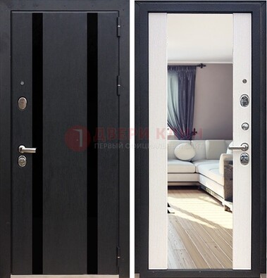 Черная входная дверь с зеркалом МДФ внутри ДЗ-9 в Гатчине