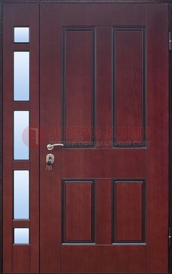 Красная входная полуторная дверь со стеклом ПЛ-10 в Гатчине