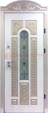 Белая железная дверь с МДФ и витражом ВЖ-26 в Гатчине